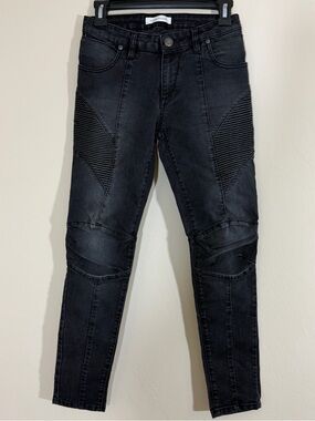 Pierre Balmain Womens Black Ribbed Skinny Biker Moto Jeans Size 24 Made in Italy